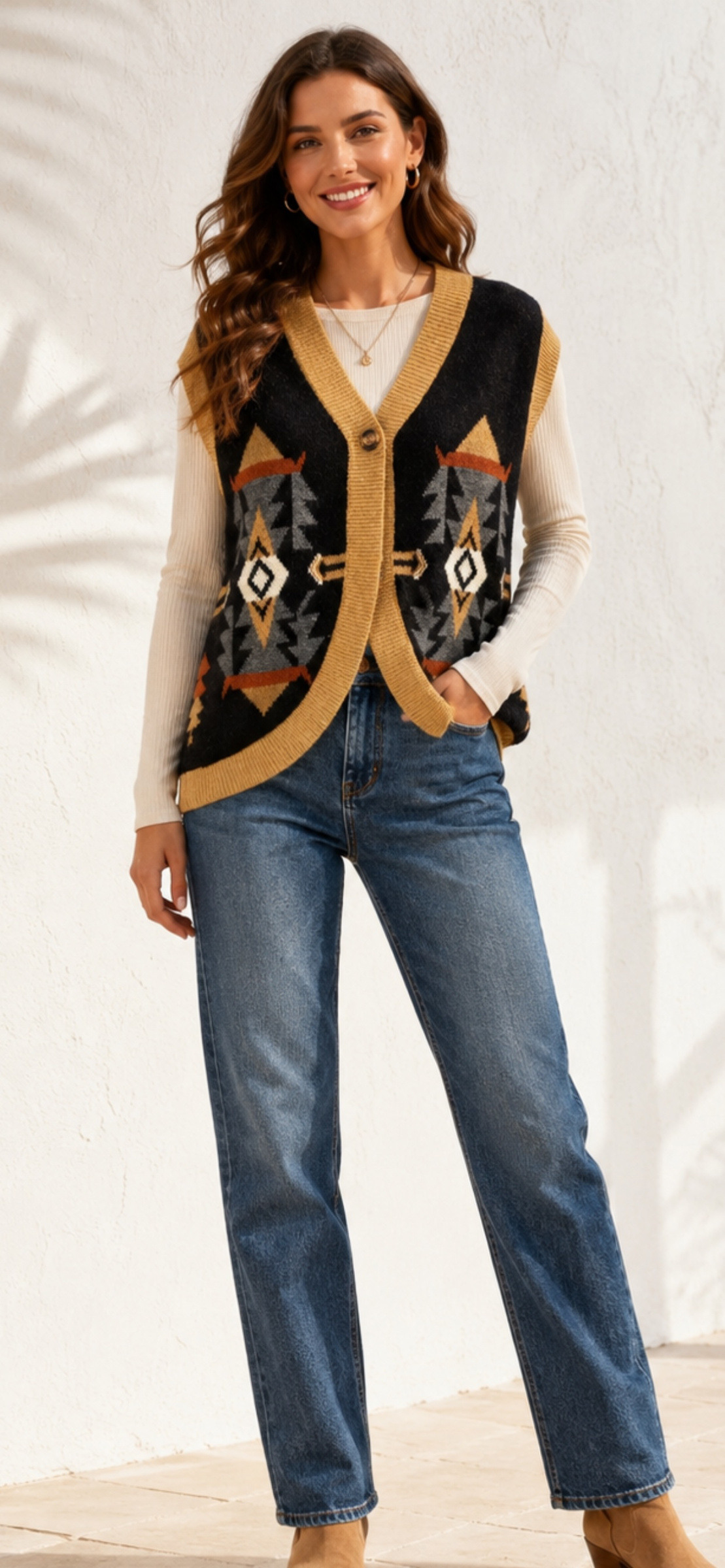 Grossista LUZABELLE Paris - Gilet senza maniche in maglia jacquard Western Spirit