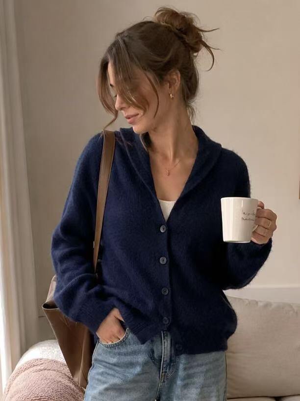 Wholesaler LUZABELLE Paris - 100% Wool Cardigan in Soft Knit with Shawl Collar