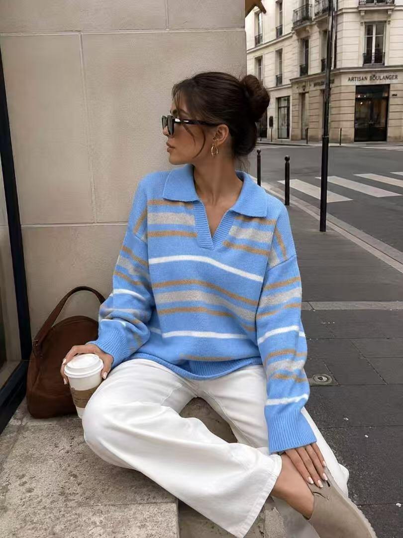 Wholesaler LUZABELLE Paris - Striped Polo Sweater 20% Wool in Soft Knit