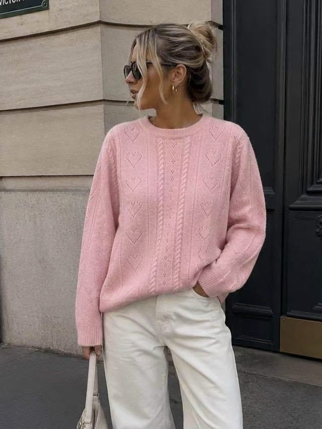 Wholesaler LUZABELLE Paris - 100% Wool Sweater with Heart and Cable Patterns