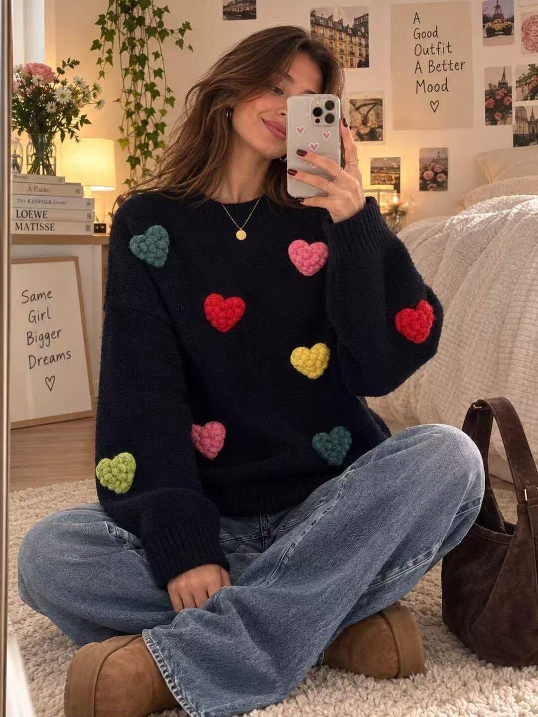 Grossiste LUZABELLE Paris - Pull col rond avec motifs cœur