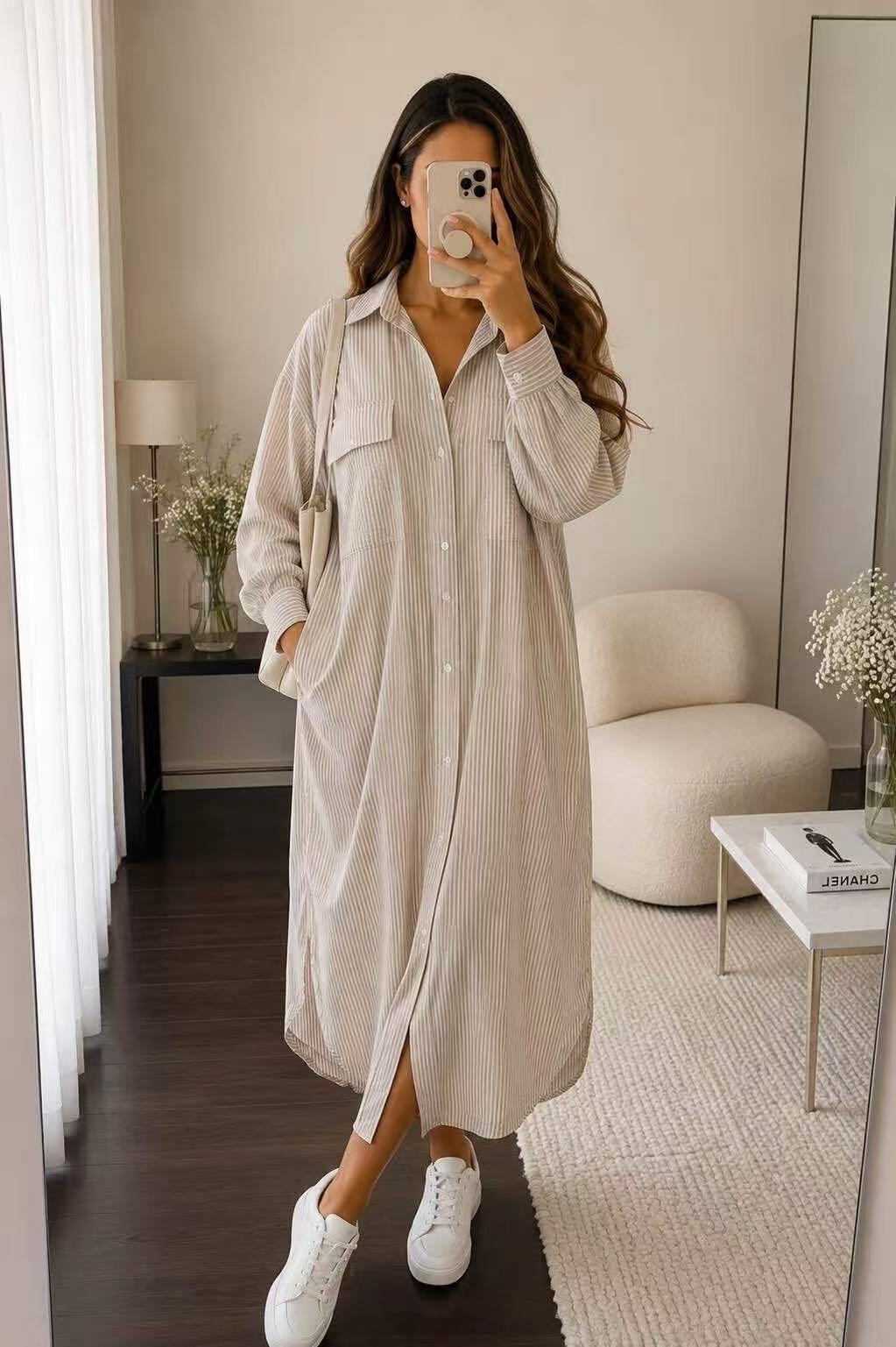 Grossiste LUZABELLE Paris - Robe Chemise Oversize Rayée – Riviera Lounge Chic