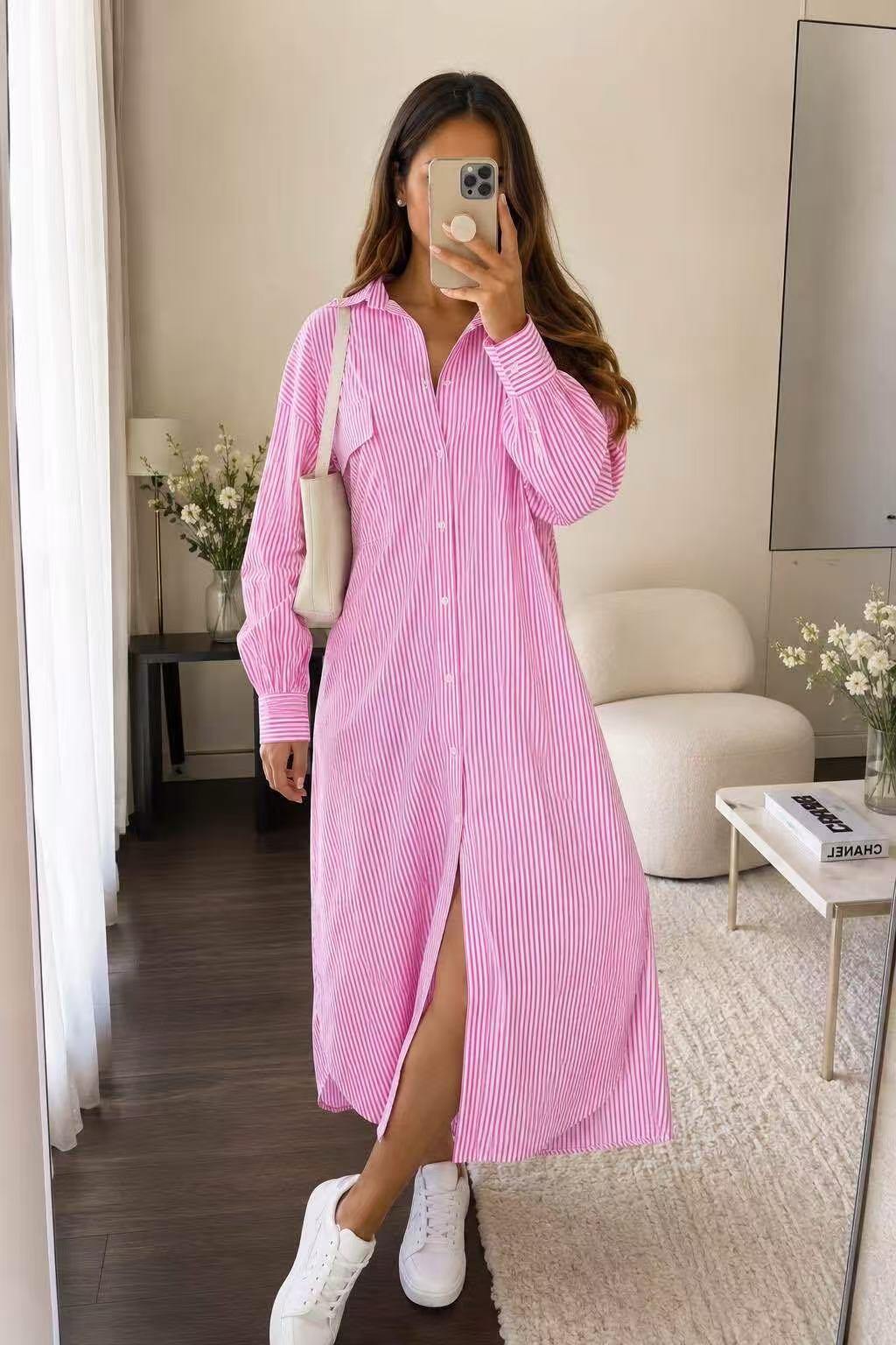 Grossiste LUZABELLE Paris - Robe Chemise Oversize Rayée – Riviera Lounge Chic