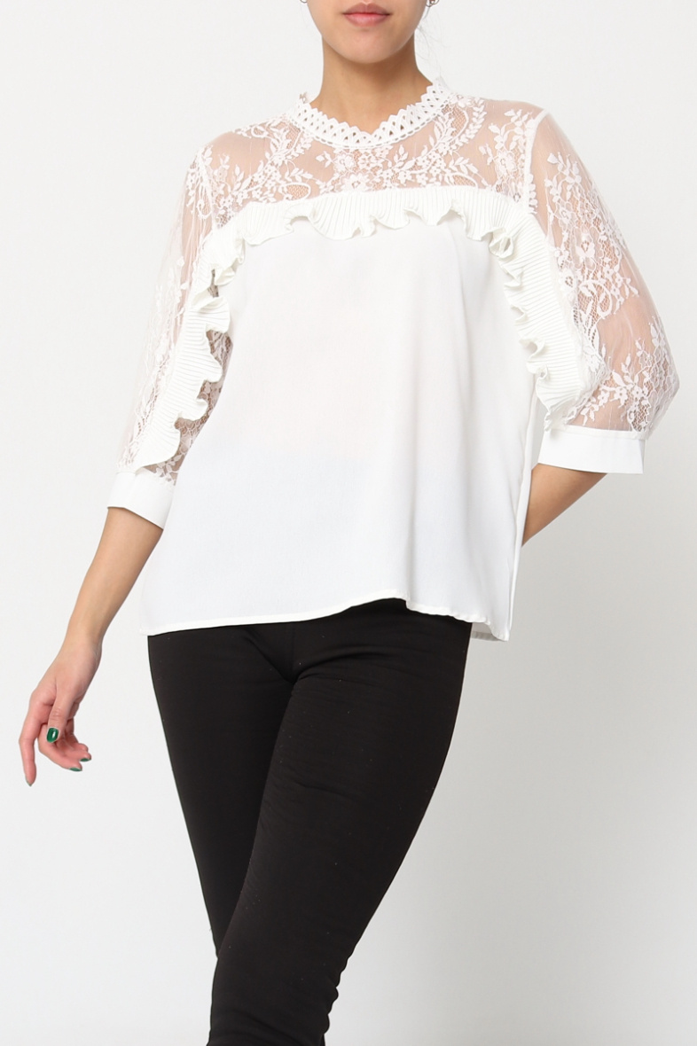 Grossiste LUZABELLE - Blouse dentelle à volants plissés