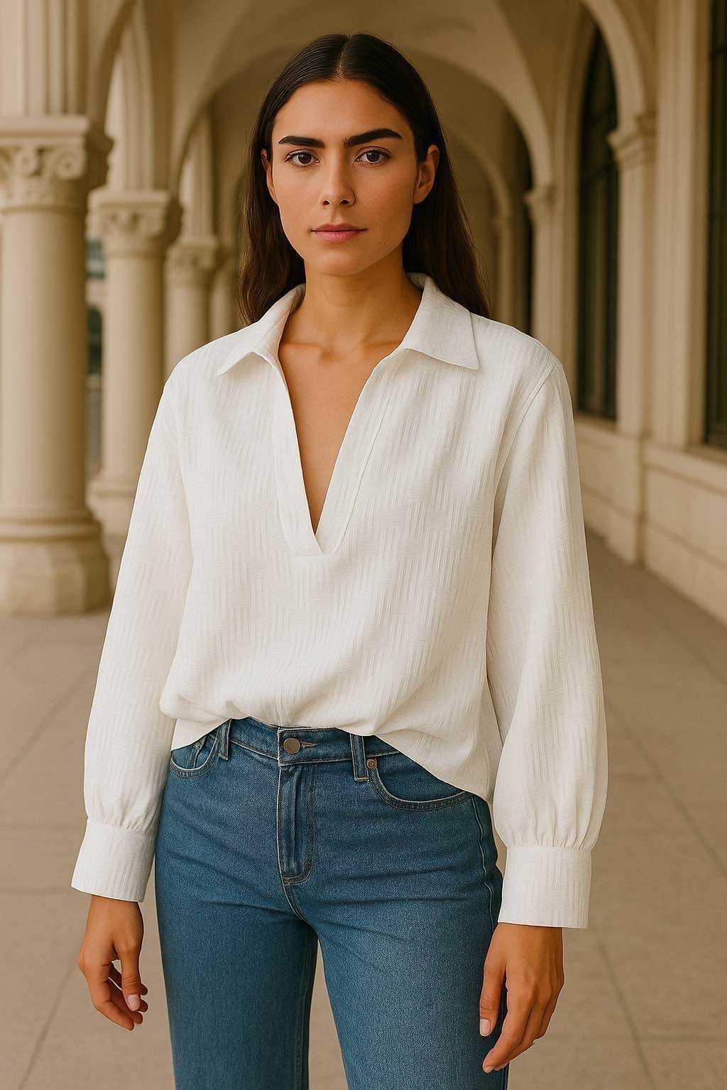 Wholesaler LUZABELLE Paris - Flowy Textured V-Neck Blouse “Monaco”