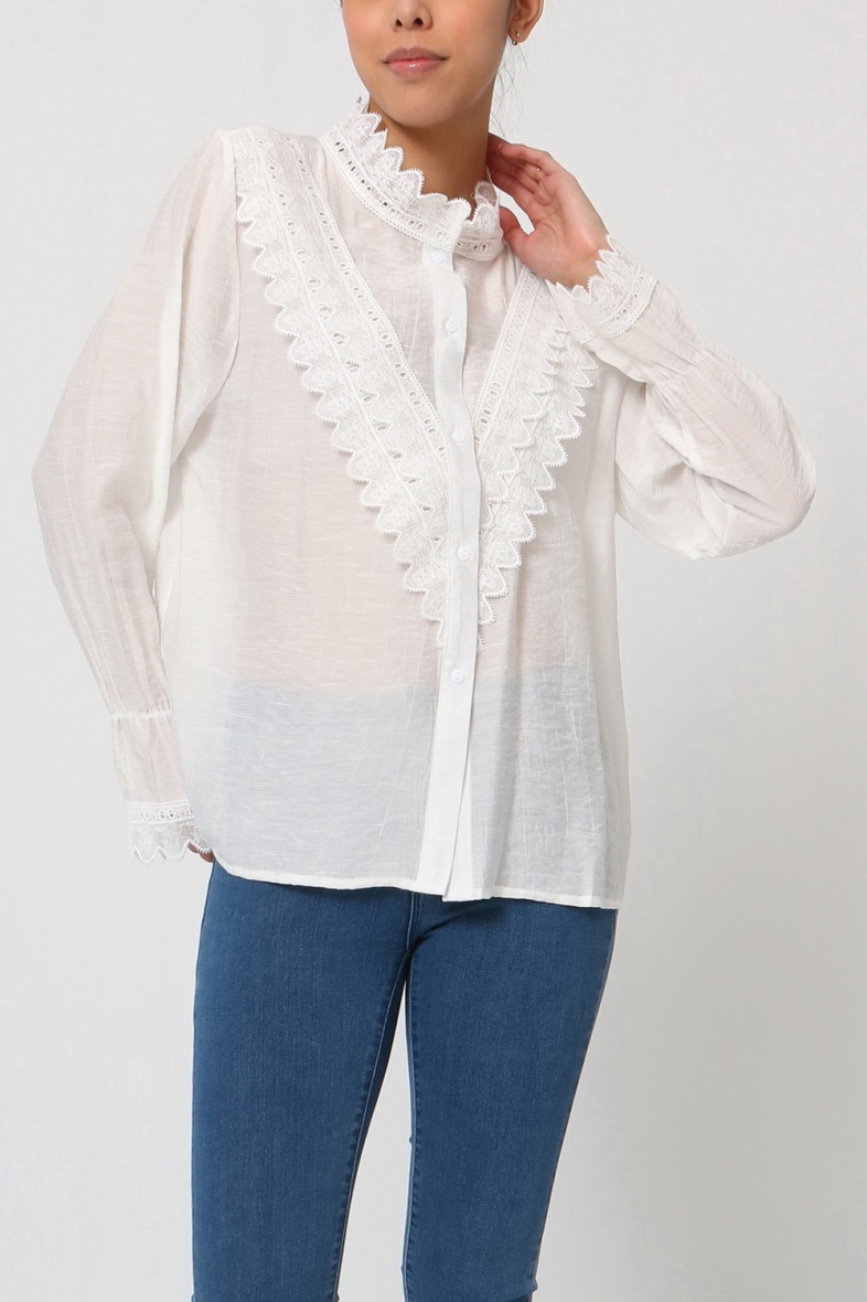Grossiste LUZABELLE - Blouse transparente à col en dentelle