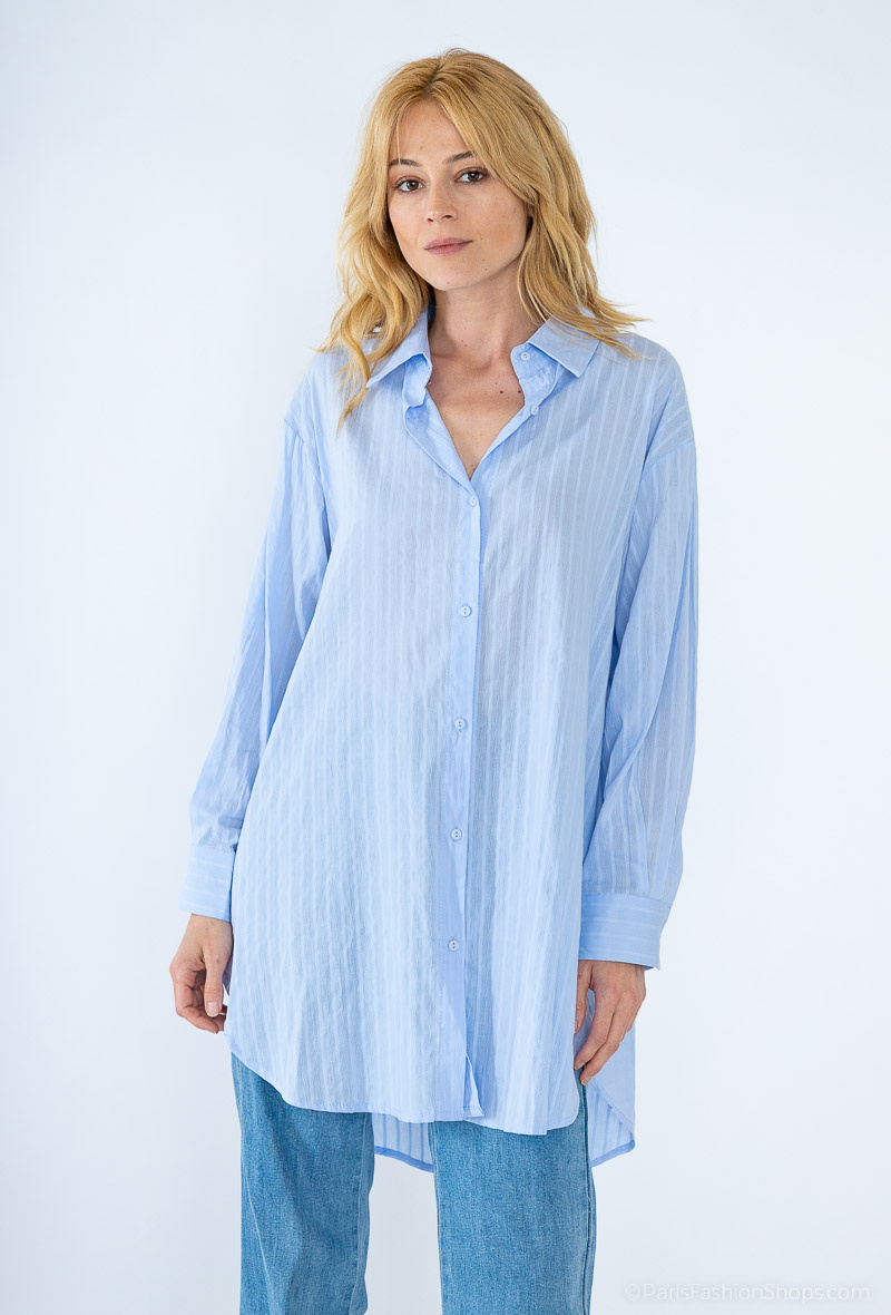 Mayorista LUZABELLE - Camisa oversize de gasa de algodón a rayas