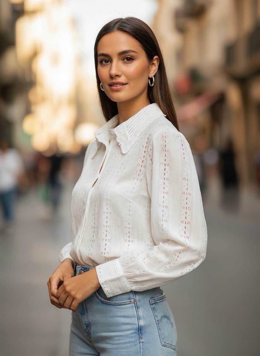 Mayorista LUZABELLE - Camisa de encaje de gasa de algodón