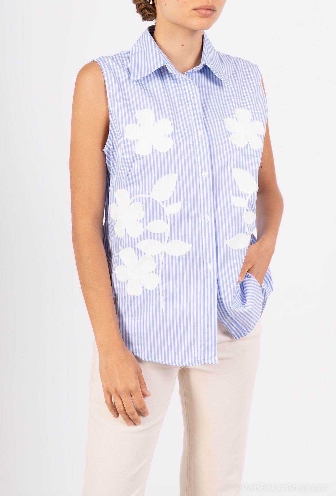 Wholesaler LUZABELLE - Sleeveless Striped Floral Oversized Shirt – Parisian Riviera Spirit