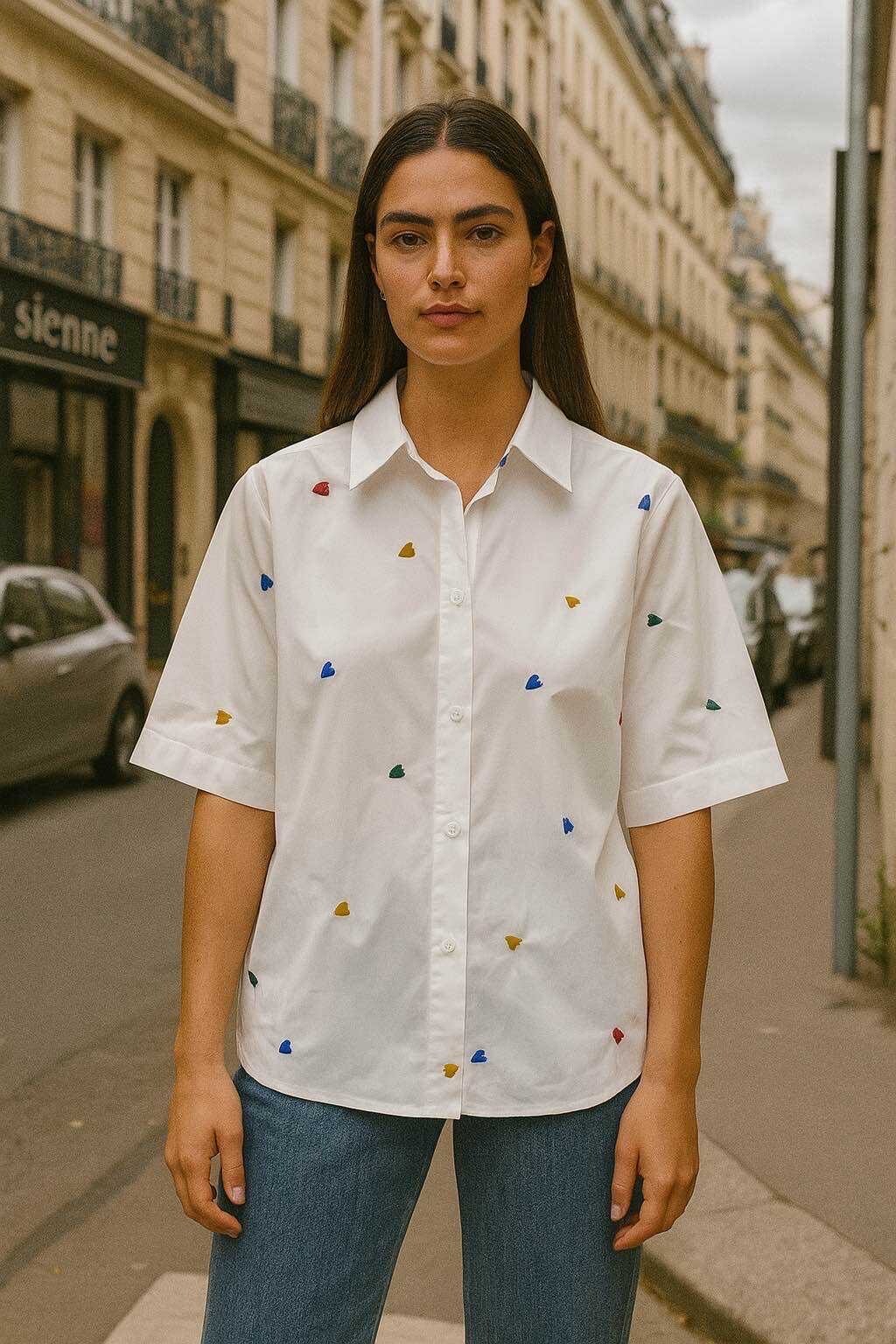 Mayorista LUZABELLE - Camisa de algodón de media manga con corazones multicolores