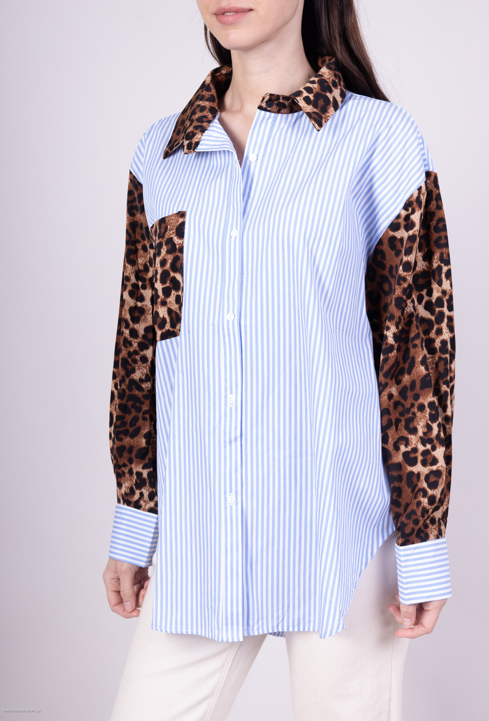 Wholesaler LUZABELLE - Striped luzabelle shirt Leopard back cut with long sleeves for women