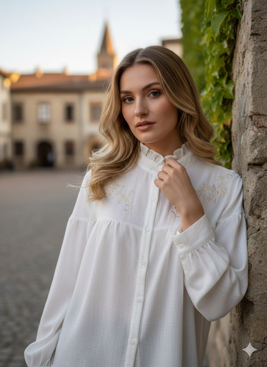Wholesaler LUZABELLE Paris - White embroidered blouse with ruffled collar