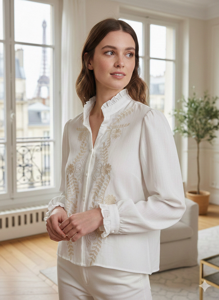 Grossiste LUZABELLE Paris - Blouse Brodée Lumière de Paris – Blanc Ivoire