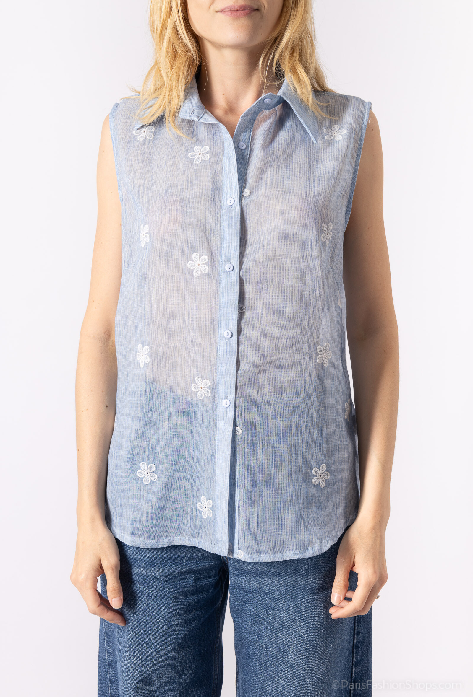 Grossiste LUZABELLE - T Shirt Brodée Chic Et Elegant Lin Été