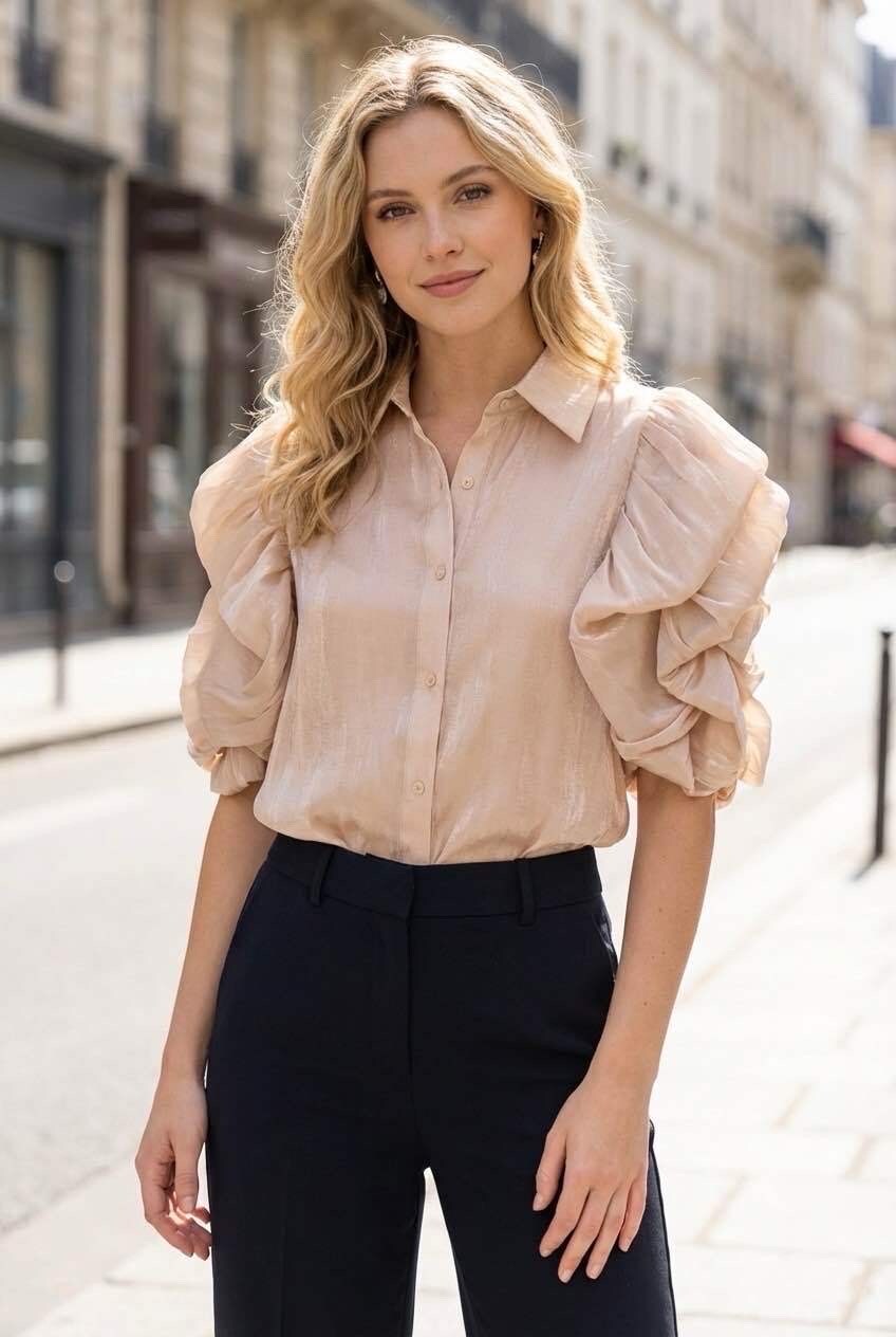 Wholesaler LUZABELLE - Satin Ruffled Couture Shirt “Éclat Paris”