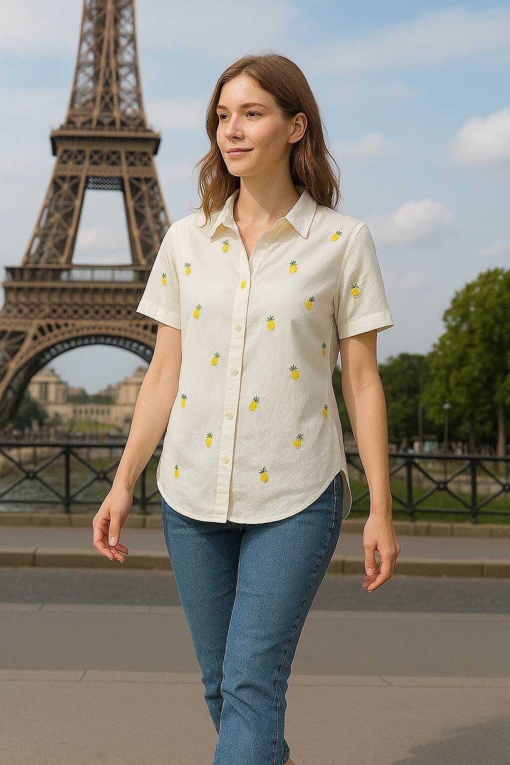 Wholesaler LUZABELLE - White Embroidered Shirt “Pineapple Summer” – Chic Oversized Fit
