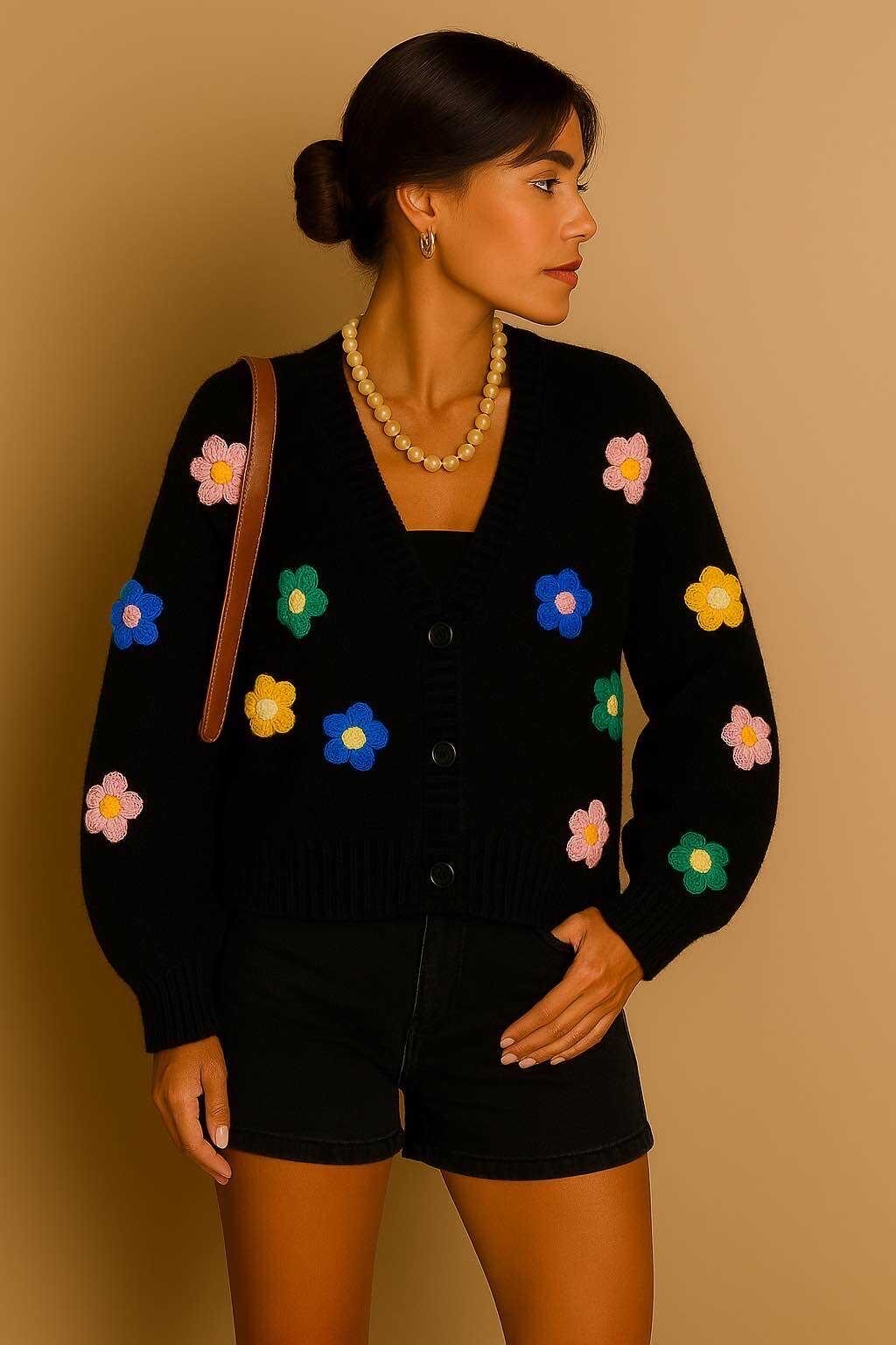 Grossiste LUZABELLE - GILET COURT FLEURS BRODÉES