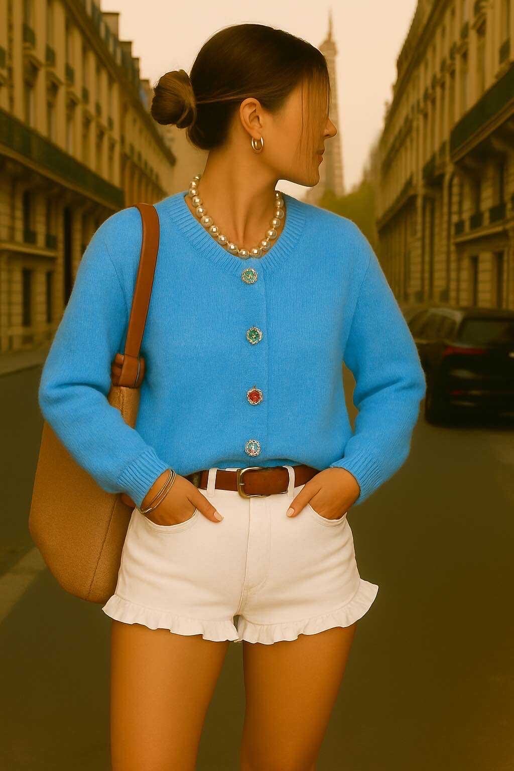 Grossiste LUZABELLE - Cardigan en laine avec boutons bijoux multicolores