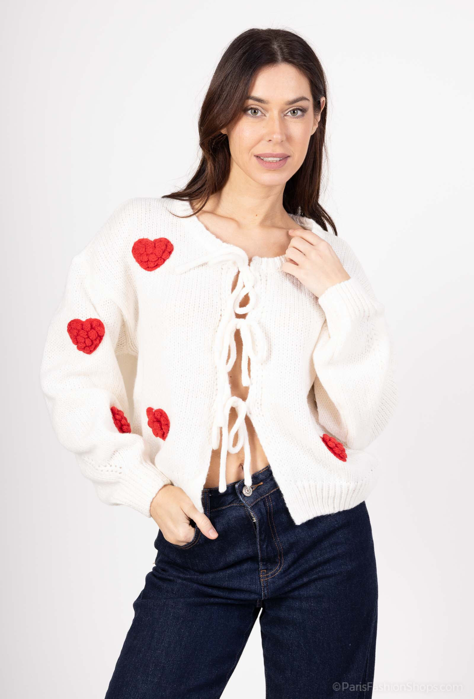 Grossiste LUZABELLE - CARDIGAN ROMANTIQUE EN TRICOT CŒUR 3D