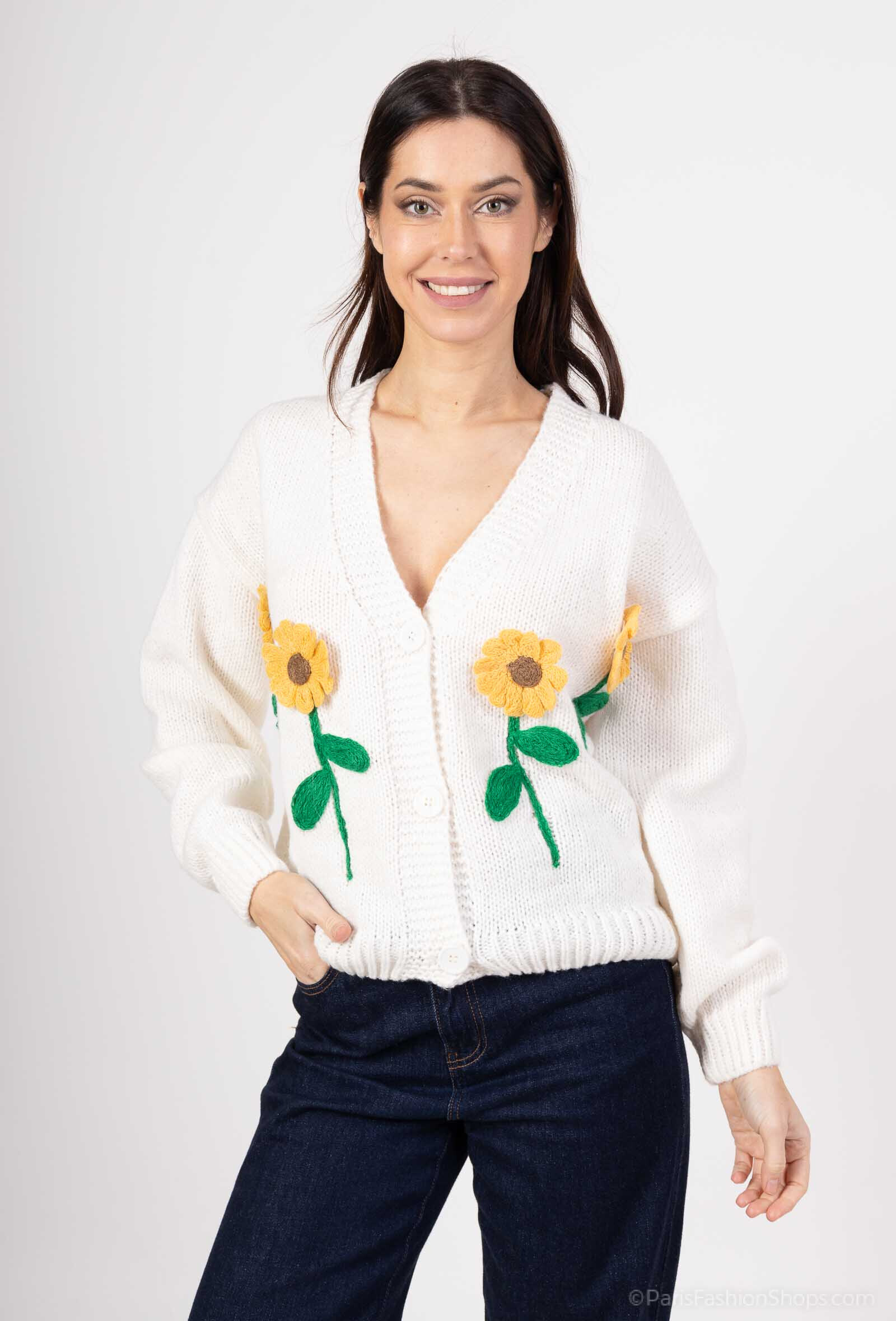 Grossiste LUZABELLE - CARDIGAN AVEC FLEUR TOURNESOL