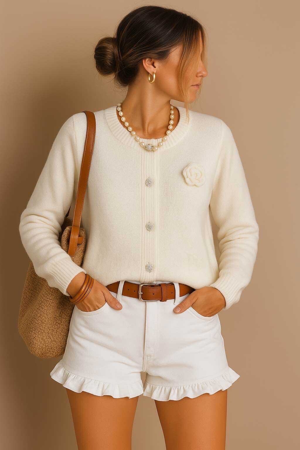 Grossiste LUZABELLE - Cardigan bordeaux à boutons fleur et broderie ton sur ton
