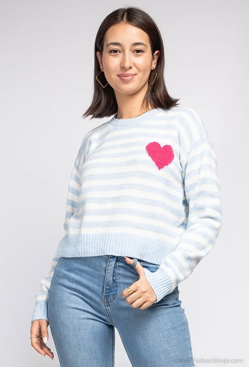 Grossiste LUZABELLE - Pull rayé en maille à logo cœur