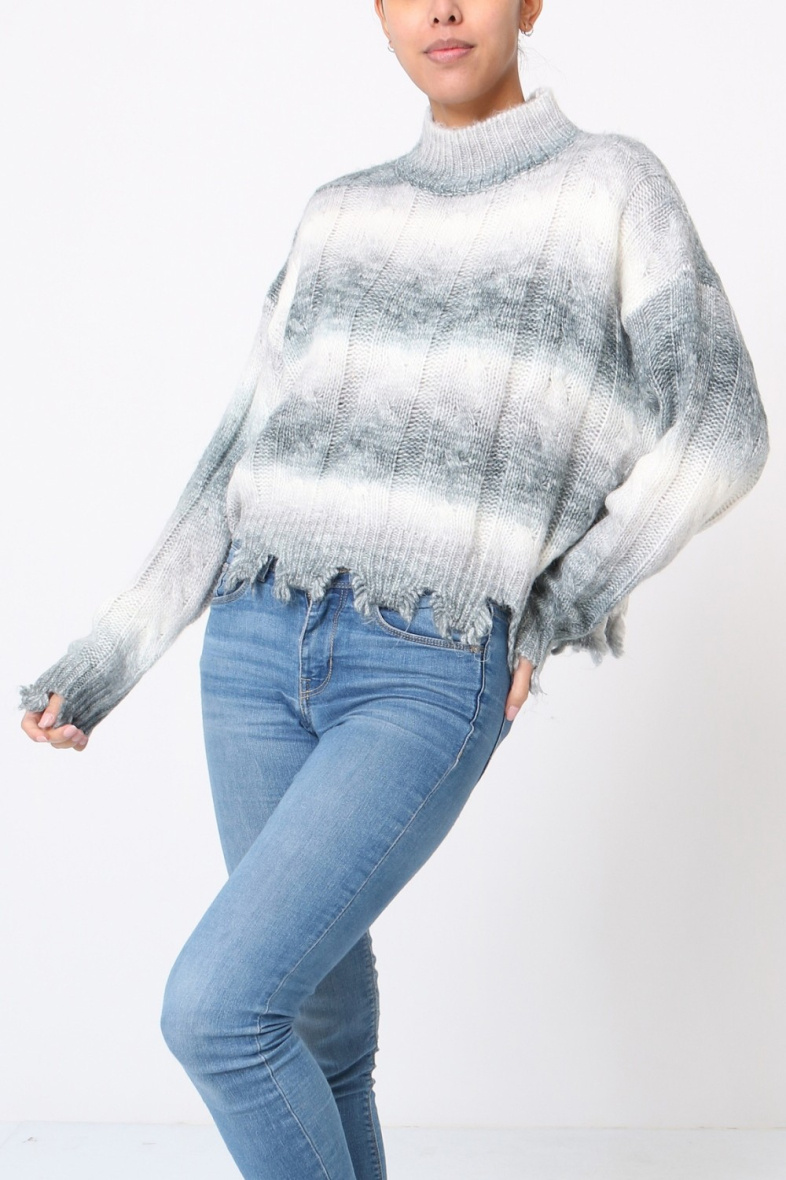 Grossiste LUZABELLE - Pull rayé à bords bruts