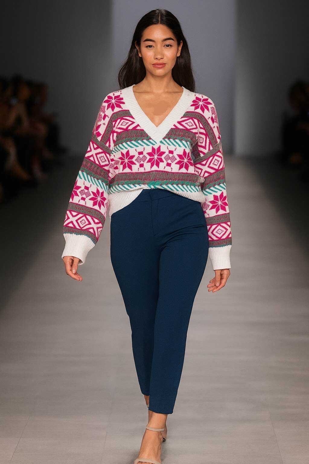 Grossiste LUZABELLE - Pull en maille à motifs géométriques