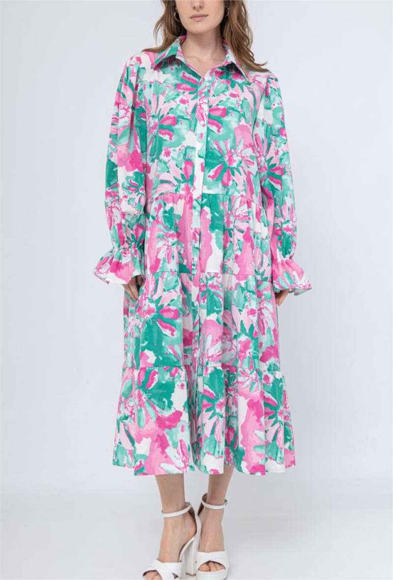 Mayorista LUZABELLE - Vestido estampado floral multicolor con manga acampanada