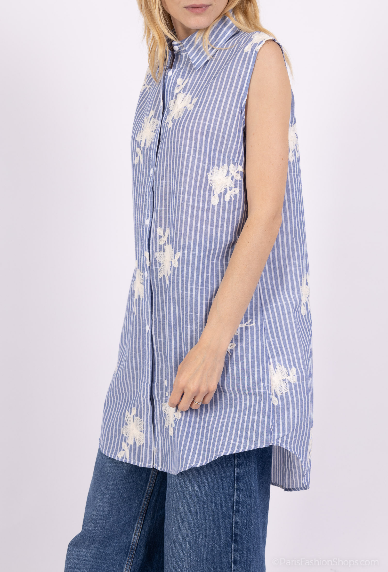 Mayorista LUZABELLE - Túnica femenina: elegante y elegante bordada T -SHIRS MANEVELESS Summer en algodón