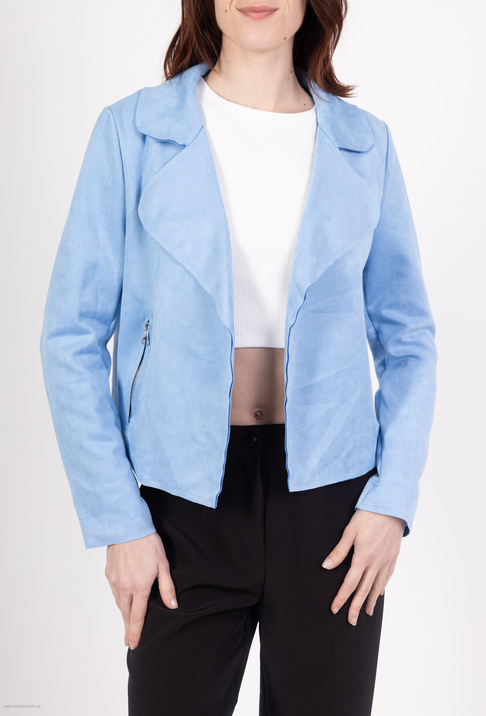 Großhändler LUZABELLE - Schlichte Wildlederjacke mit Reißverschlüssen