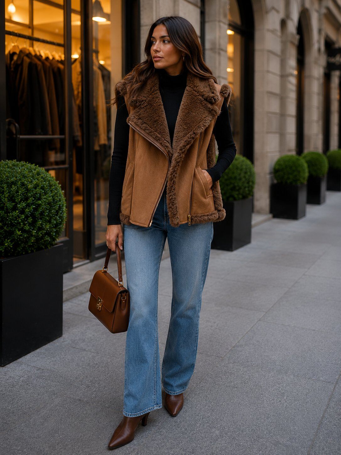Grossista LX Moda - Gilet senza maniche effetto pelle di pecora