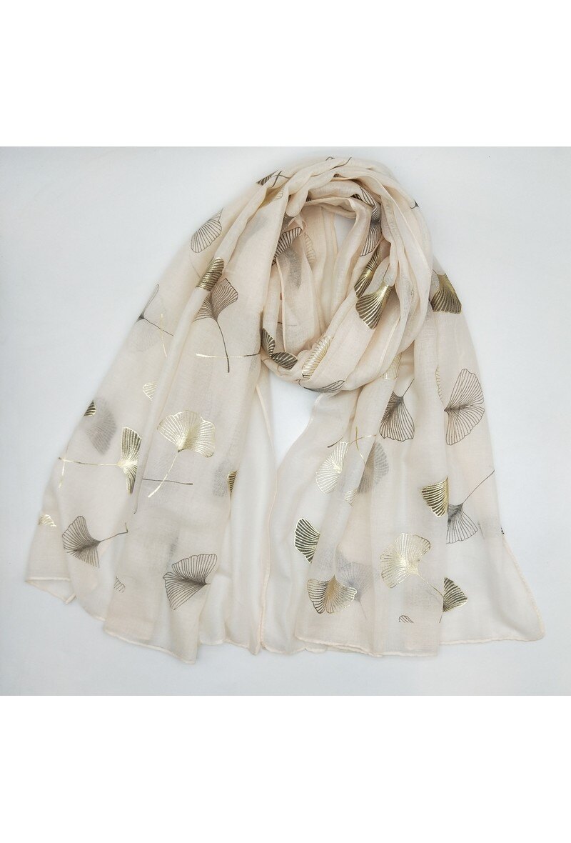 Wholesaler LX Moda - Women's scarf with shiny ginkgo biloba leaf pattern