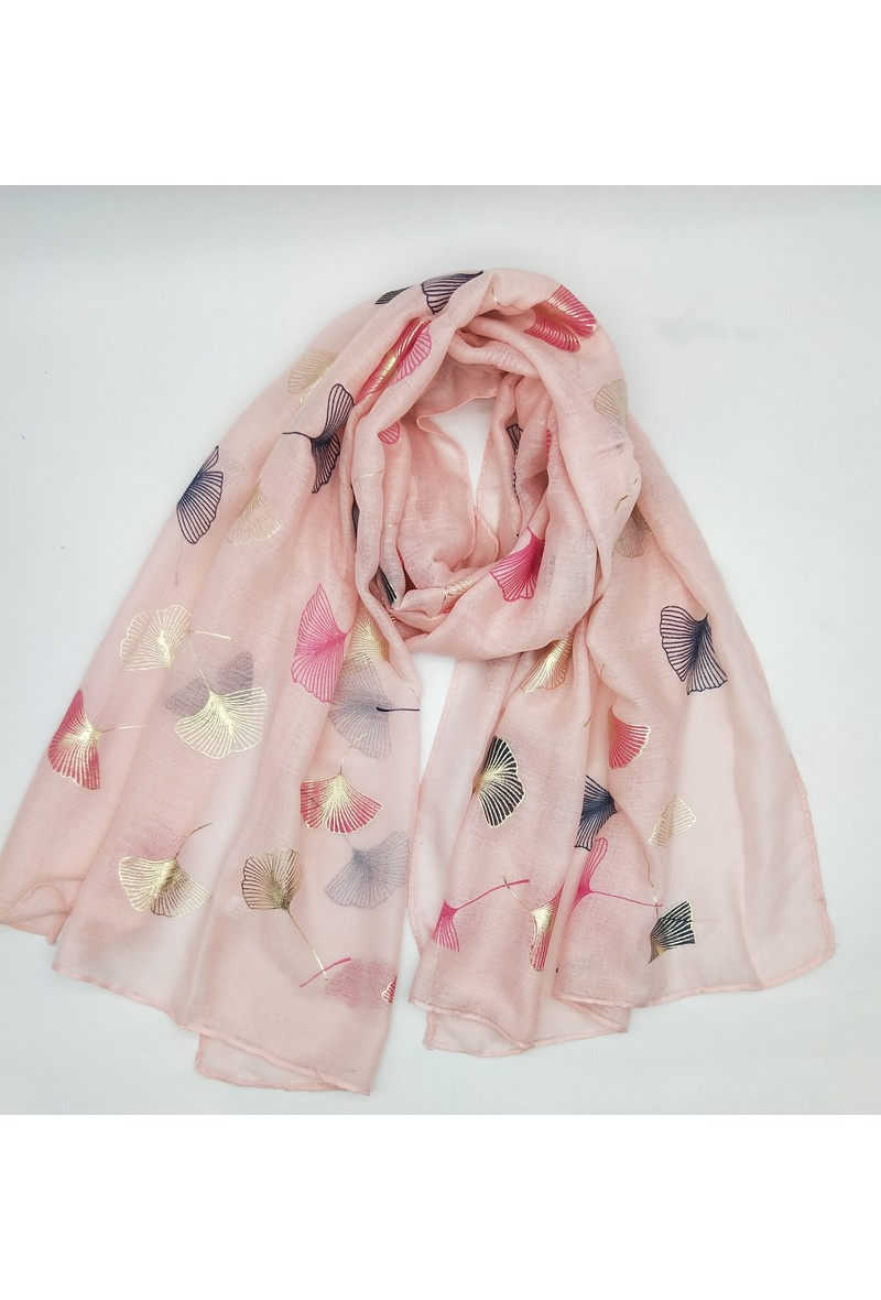 Wholesaler LX Moda - Women's scarf with shiny ginkgo biloba leaf pattern