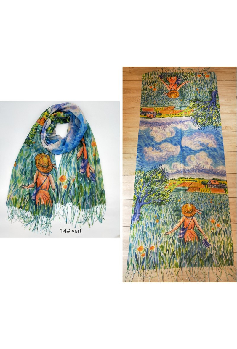Grossiste LX Moda - écharpe lurex franges imprimé tableau
