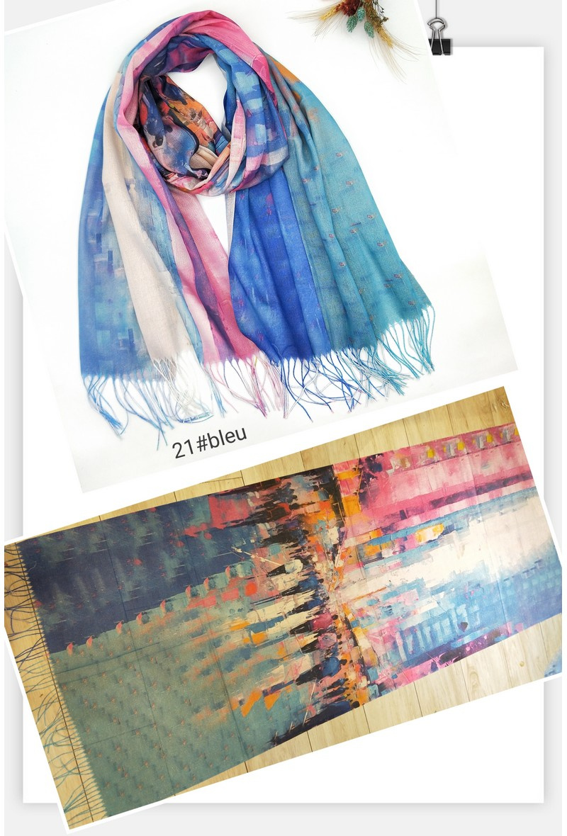 Grossiste LX Moda - écharpe lurex franges imprimé tableau