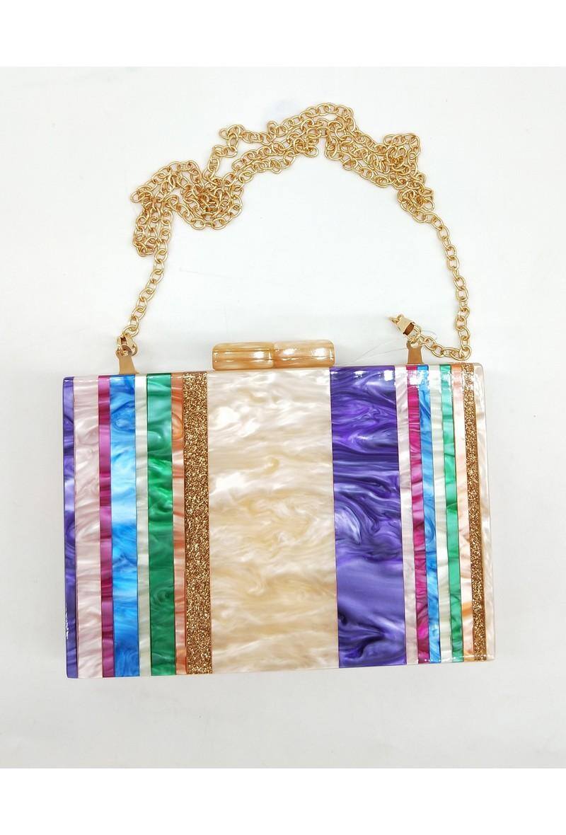 Wholesaler LX Moda - Striped pouch in beige acrylic bead with glitter