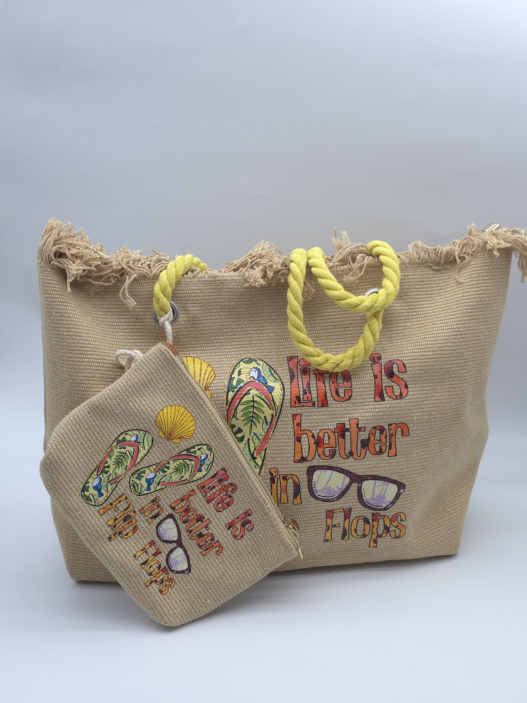 Wholesaler LX Moda - Uni "Summer" tote with pocket - large format, practical and 100% summer
