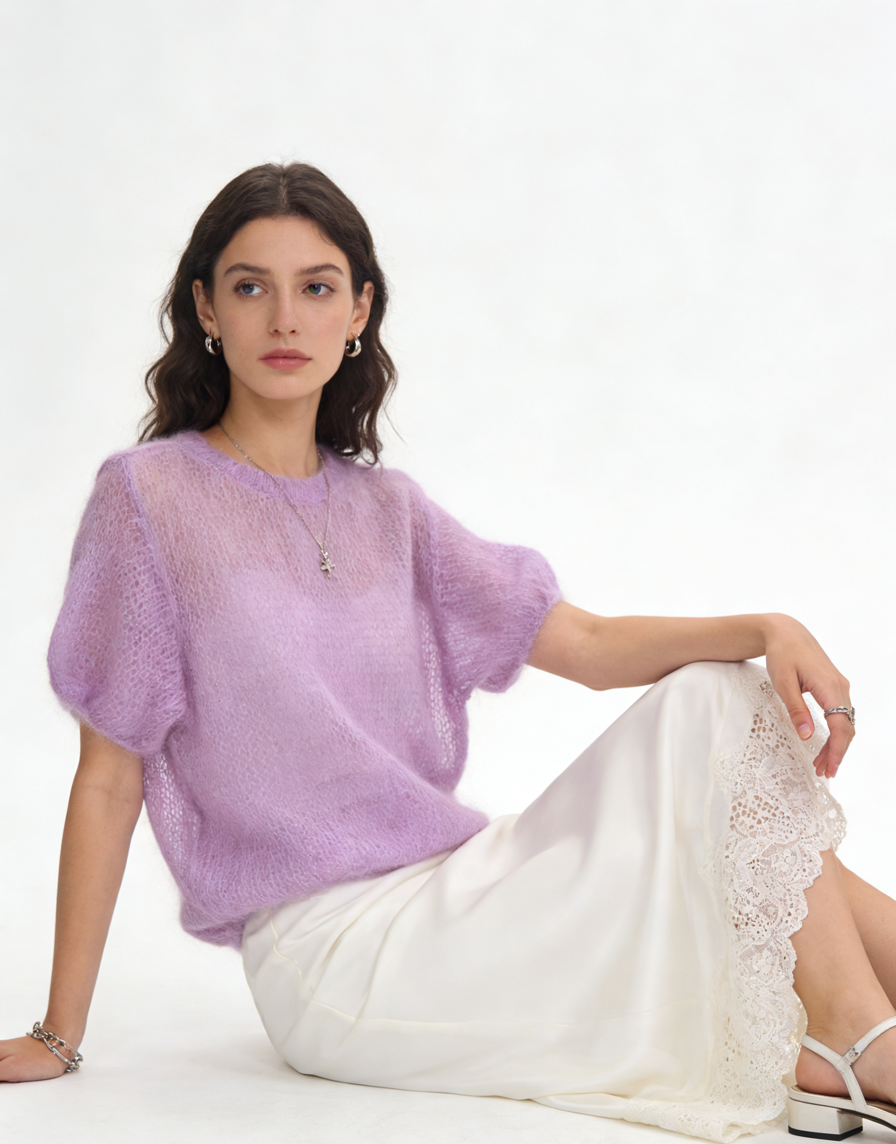 Mayorista LYCHEE - Suéter corto de cuello redondo en 75% mohair