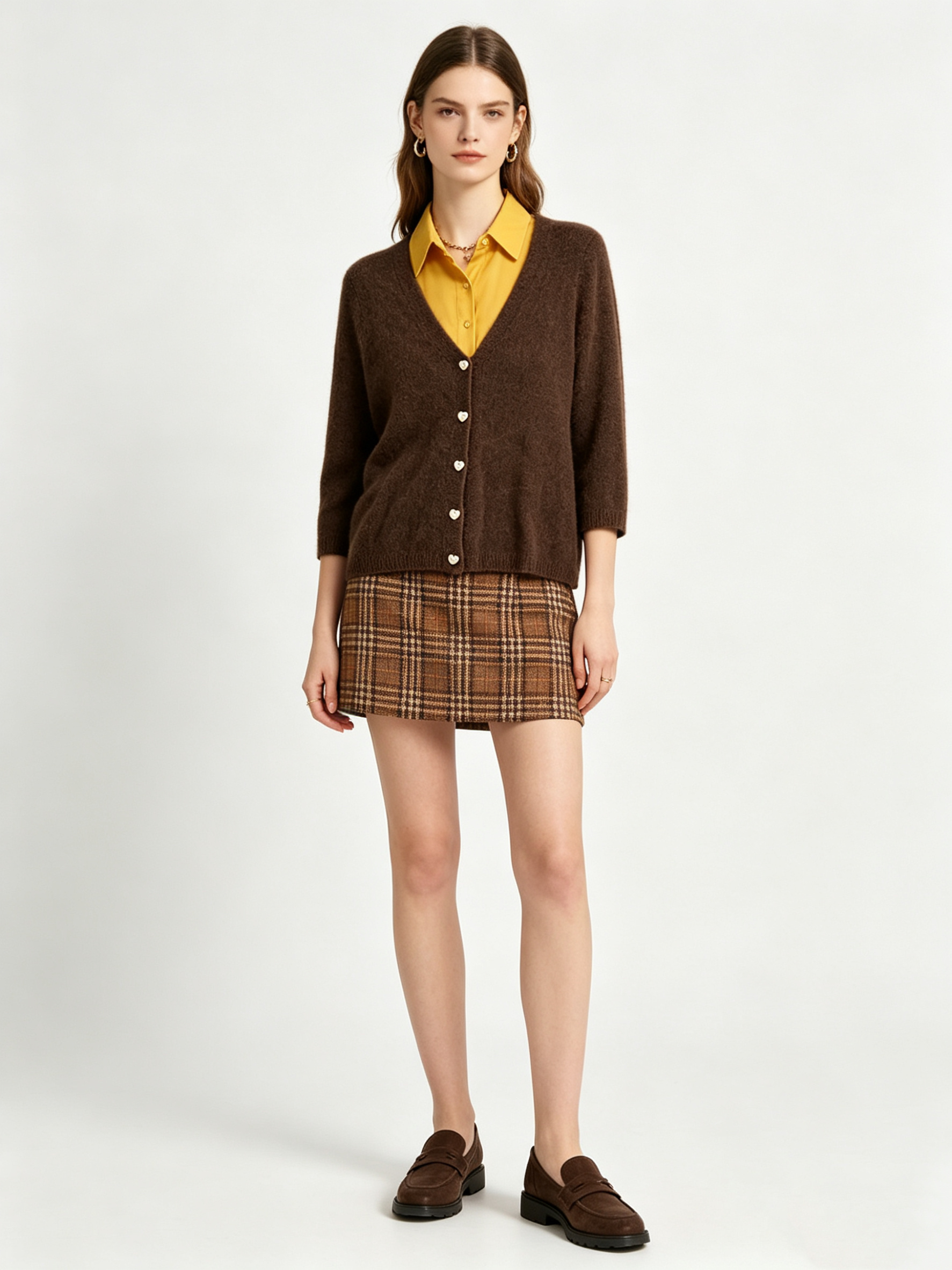 Wholesaler LYCHEE - Romantic 30% Baby Alpaca Cardigan - Heart Mother-of-Pearl Buttons - 9/10 Sleeve - One Size