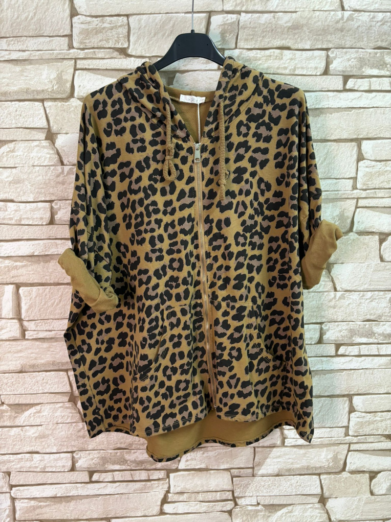 Grossiste LYCHI - gilet zippé avec capuche imprimé léopard