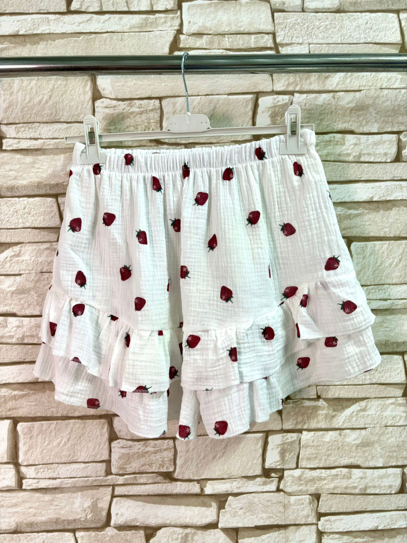 Grossista LYCHI - Gonna corta in chiffon di cotone con stampa di fragole