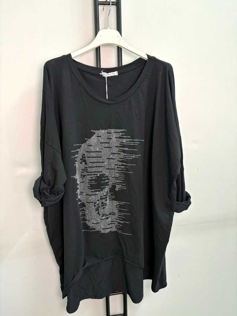 Grossiste LYCHI - tunique en coton avec strasse "tete de mort"