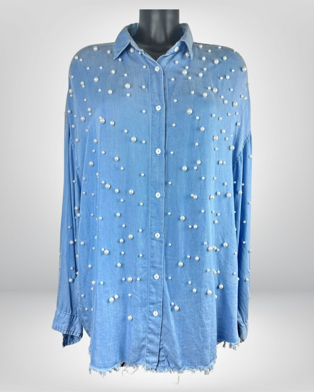 Grossiste M&D FASHION - Chemise en denim longue avec perles résistantes