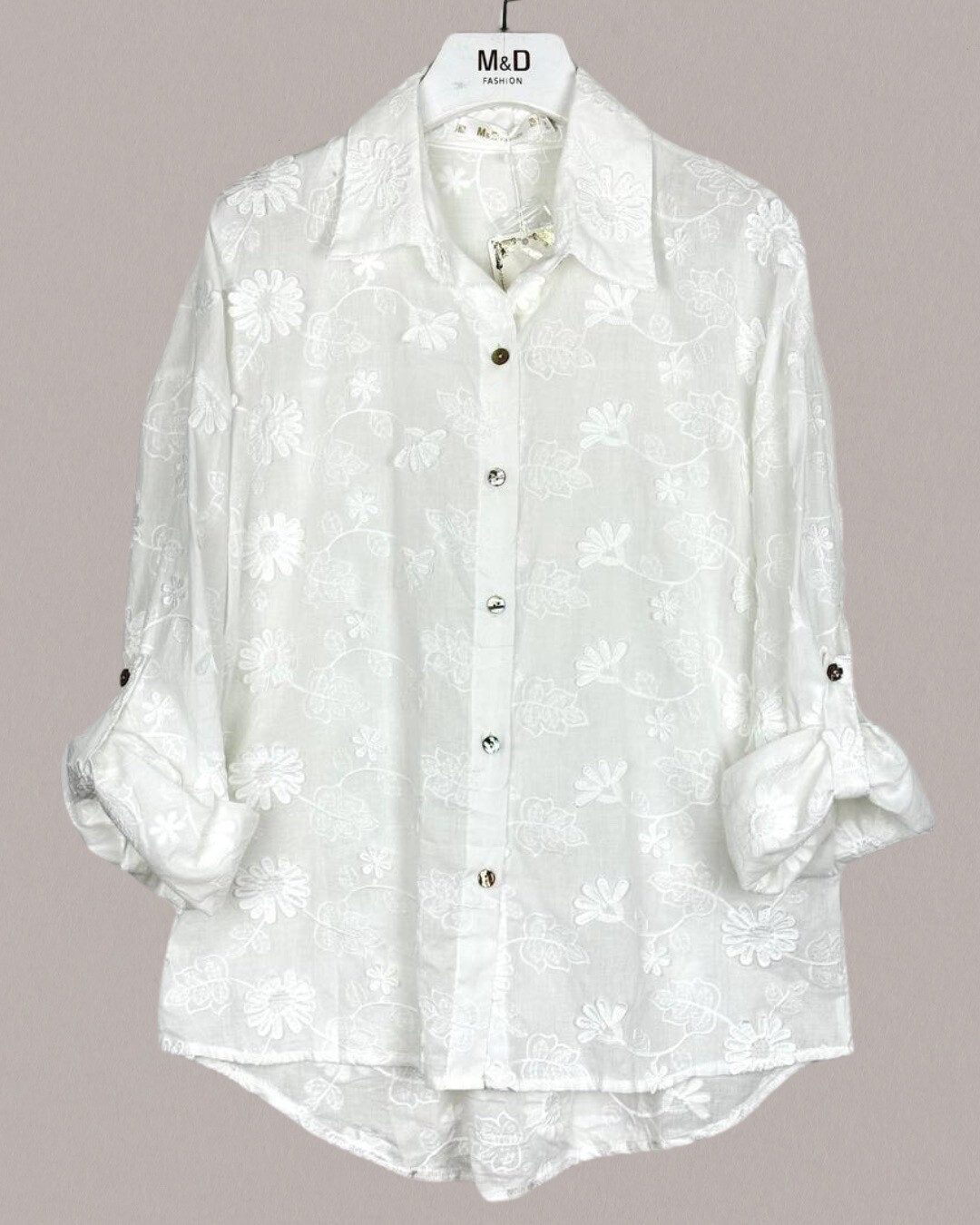 Wholesaler M&D FASHION - Embroidered cotton shirt with classic collar and buttons