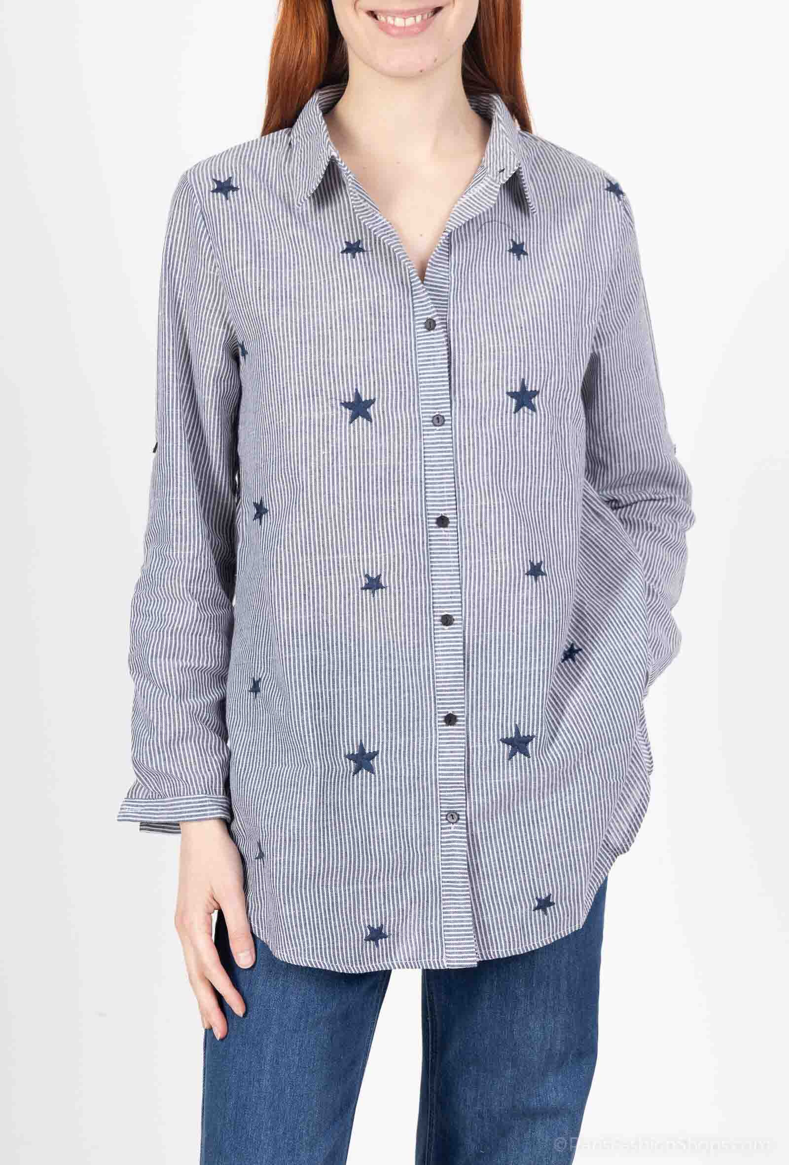 Grossiste M&D FASHION - Chemise à rayures avec étoiles brodées