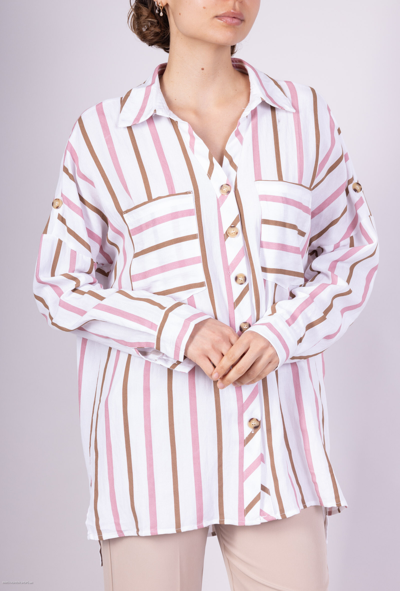 Wholesaler M&D FASHION - Fluid striped shirt and plated pockets
