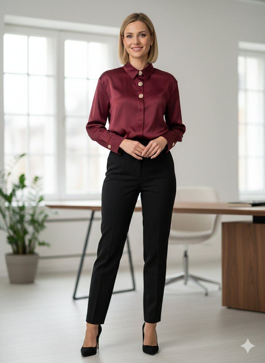 Grossista M&D FASHION - Camicia in Tessuto Fluido Effetto Seta con Bottoni Dorati e Chiusure Nascoste