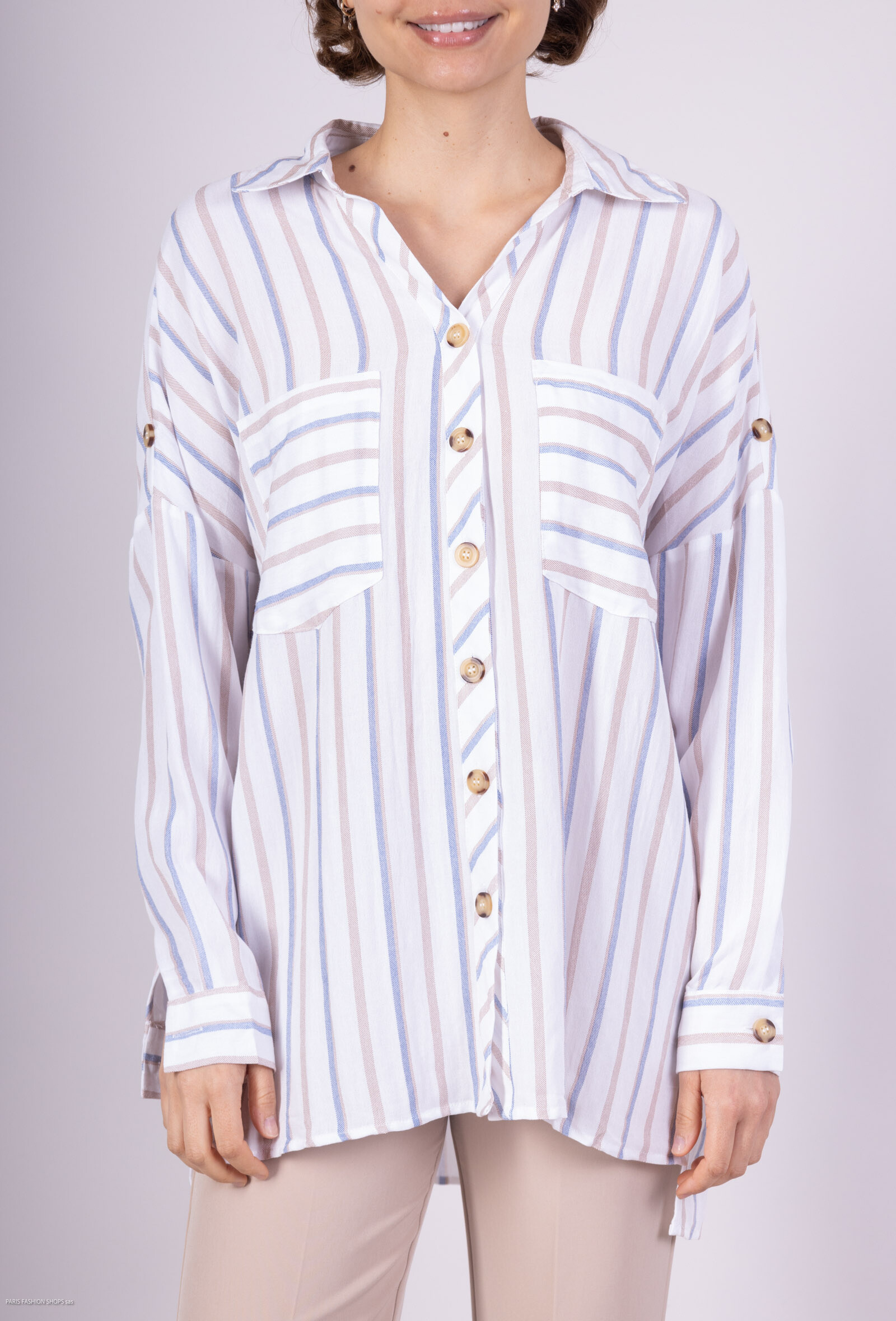 Wholesaler M&D FASHION - Fluid striped shirt and plated pockets