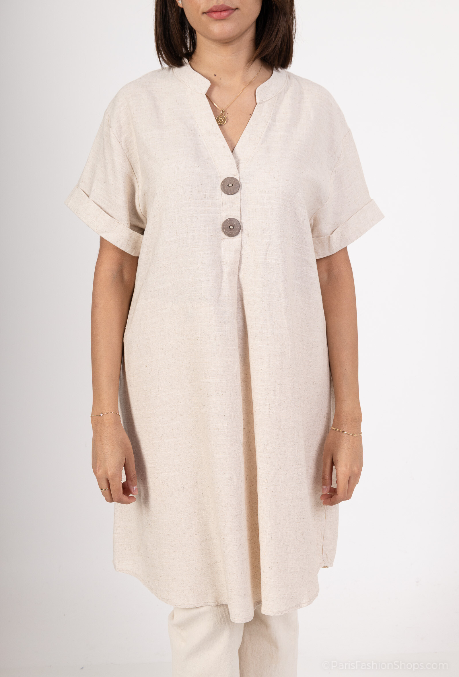 Wholesaler M&D FASHION - Long shirt with short sleeves with wood effect buttons